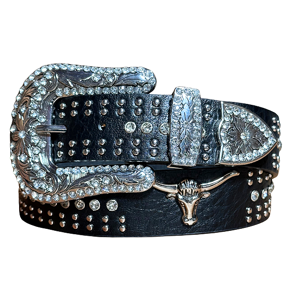 Cinto Preto Country Feminino All Strass Longhorn Ref. TR146