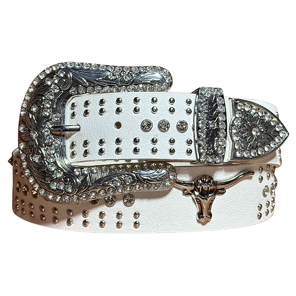 Cinto Branco Country Feminino All Strass Longhorn Ref. TR147