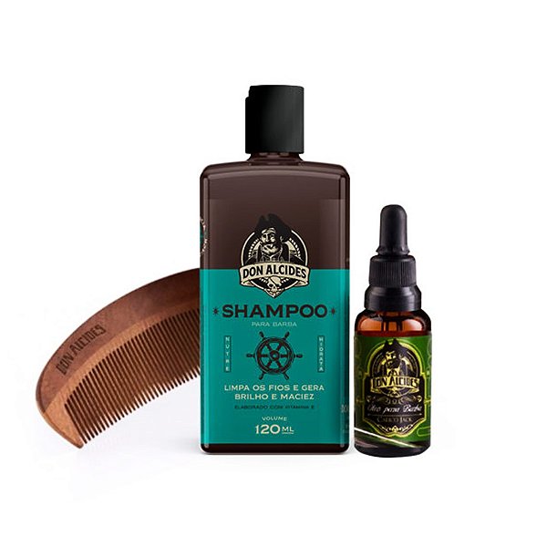 Kit Shampoo + Óleo + Pente para Barba Don Alcides