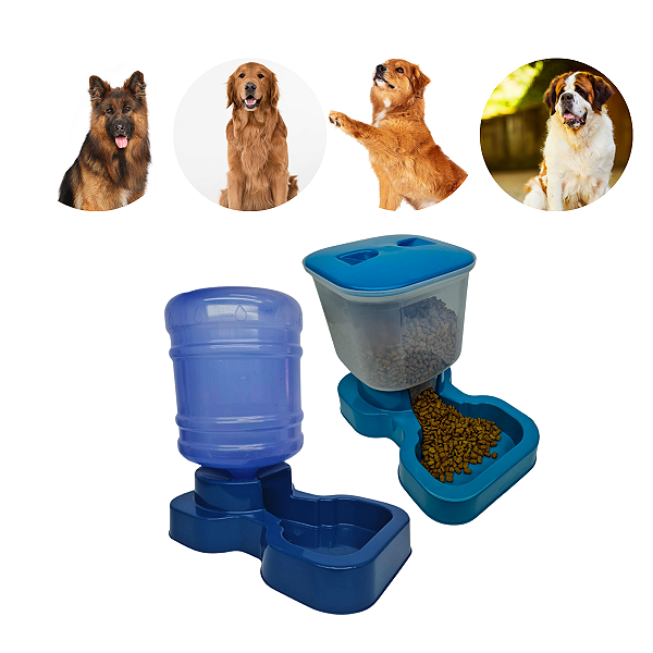 Kit Bebedouro e Tratador Automático para Cães de Médio e Grande Porte | Alta Capacidade | 10 litros para água | 8 litros para ração
