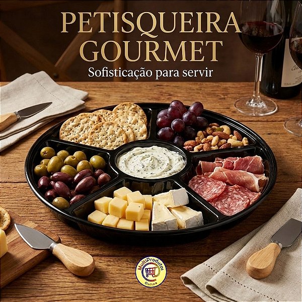 Petisqueira Tábua De Frios 5 Divisórias 30 Cm Com Molheira