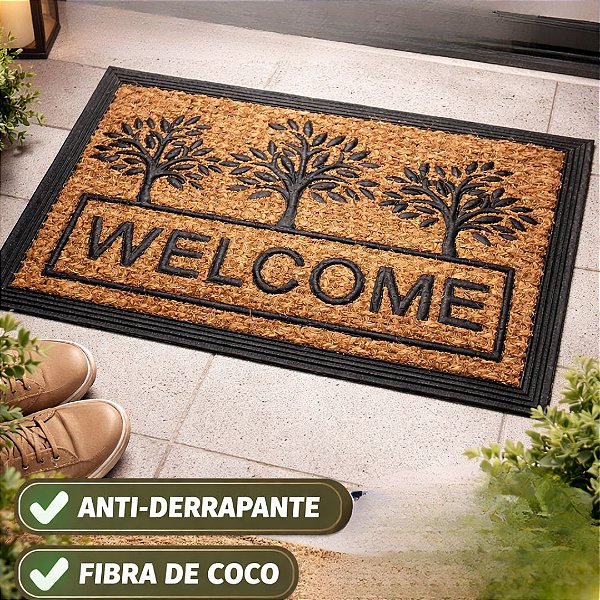 Tapete Capacho Grande Welcome Borracha e Fibra de Coco 60x40cm