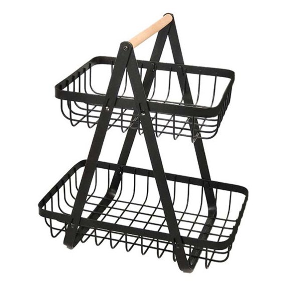 Fruteira de Mesa Premium Cesta Frutas 24cm Altura Aramado 2 Andares Organizador Mesa Escritório