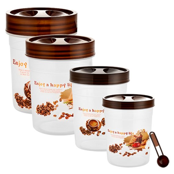 Conjunto de 4 Potes com Tampa e Colheres Multiuso Empilhável