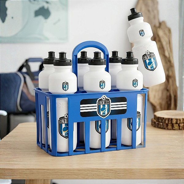 Personalizado - Cesta Porta Garrafas Squeeze com 6 Garrafas 750ml | Ideal para Times de Futebol, Treinos, Eventos, Esportes | Hidratação | Cores Variadas