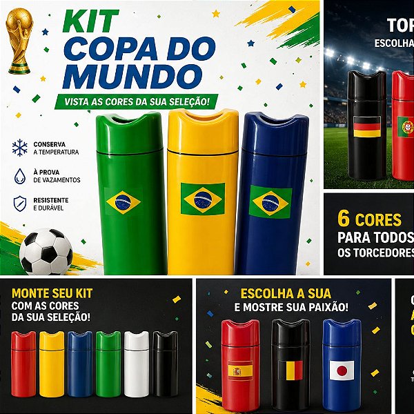 Kit Seleção Escolha | 3 Porta Garrafas Térmico 600ml | Cerveja Gelada | Copa do Mundo | Presente Criativo Torcedor | Escolha suas cores