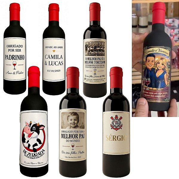 Kit Acessórios Para Vinho 3 Peças + Estojo Formato Garrafa PERSONALIZADO | Saca-Rolhas Anel Bico Dosador | Presente Lembrancinha