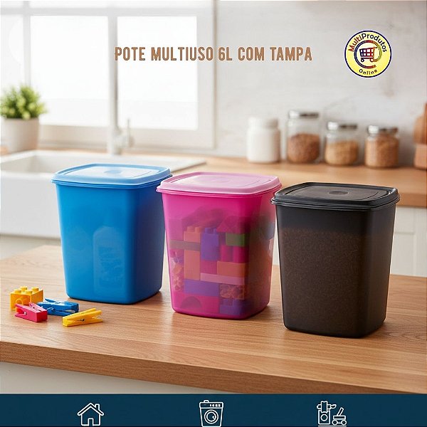 Pote Multiuso 6L com Tampa – Organização para Casa, Cozinha, Pets e Muito Mais | Proteção Contra Umidade | Grãos, Ração, Itens de Limpeza, Brinquedos