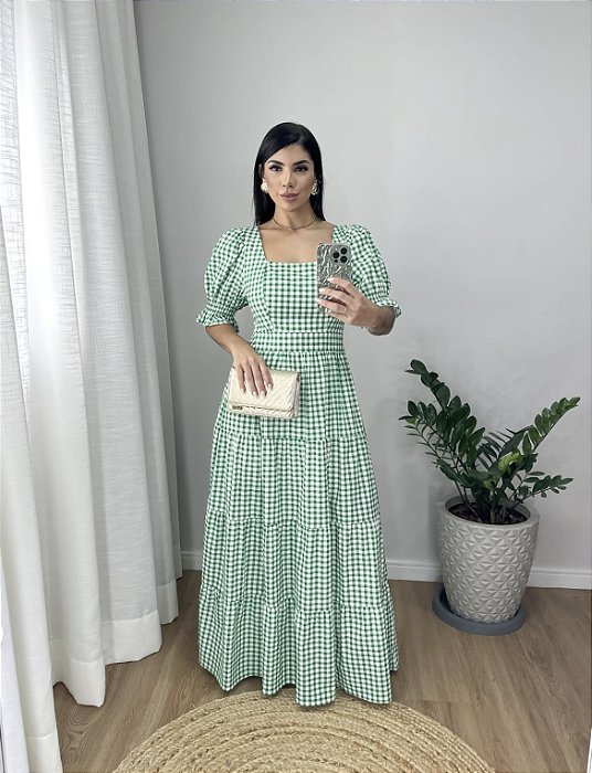 Vestido xadrez verde