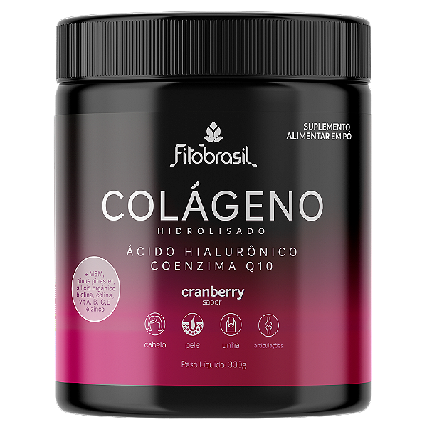 Colágeno Hidrolisado + Ácido Hialurônico + Coenzima Q10 e mais - Sabor Cranberry 300g
