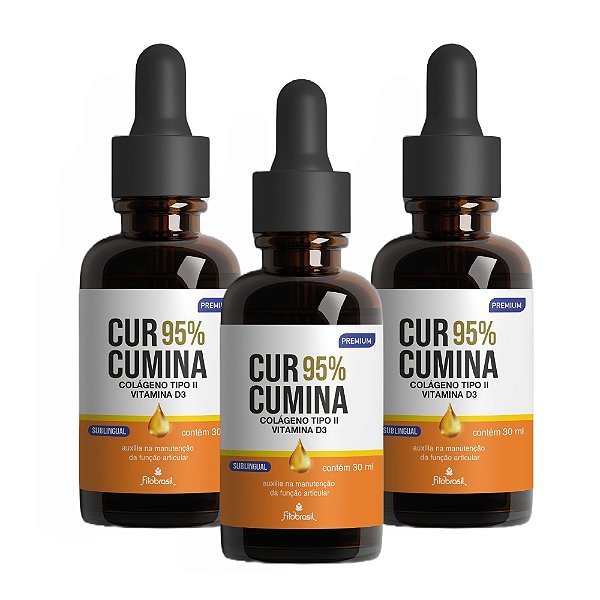 Curcumina 95% Gotas (Colágeno tipo II e Vitamina D3) kit com 3 unidades de 30 ml