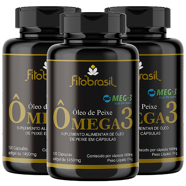Ômega 3 MEG-3 - kit com 3 unidades  1000 mg - Óleo de Peixe - 120 cáps