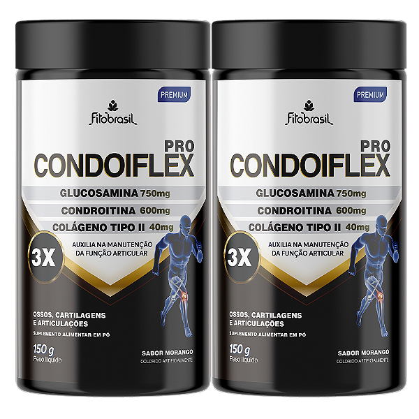 Condoiflex Pro Kit com 2 (Glucosamina 750mg, Condroitina 600mg e Colágeno Tipo II 40mg) 150g - Sabor Morango