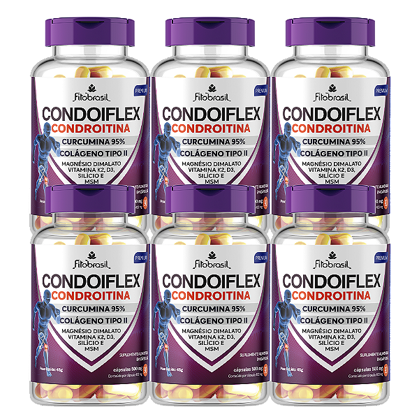 Condoiflex (Condroitina, Colág. II, Curcumina, MSM e +) - kit com 6 frascos de 90 cáps - 400mg