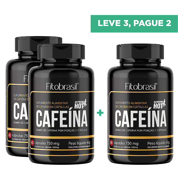 Cafeína 200 mg Extreme Hot 60 cáps - LEVE 3, PAGUE 2