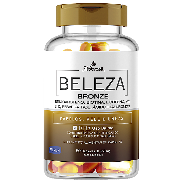 Beleza Bronze - 60 cáps com Betacaroteno, Licopeno, Pinus Pinaster, Resveratrol, Ácido Hialurônico