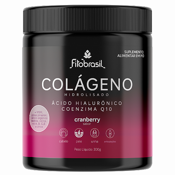 Colágeno Hidrolisado + Ácido Hialurônico + Coenzima Q10 e mais - Sabor Cranberry 300g