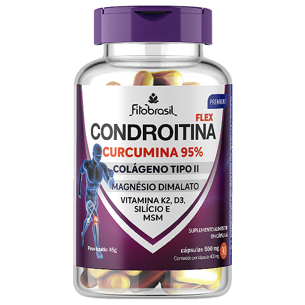 Condroitina flex (Condroitina, Colág. II, Curcumina, MSM e +) - 90 cáps - 400mg