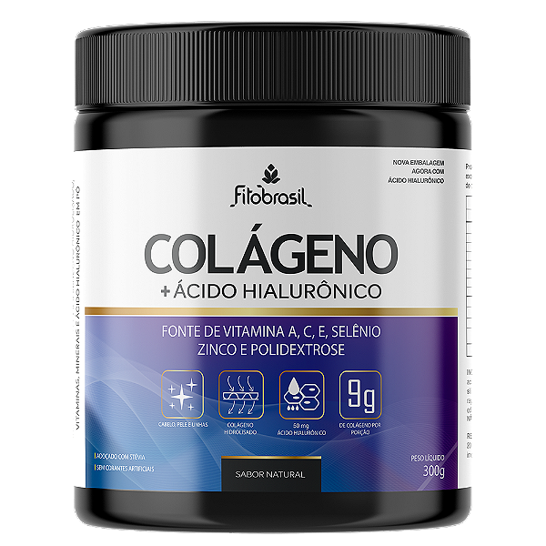 Colágeno 9g com 50 mg de ácido hialurônico, vitamina A, C, E selênio e zinco (nova fórmula) - Natural 300g