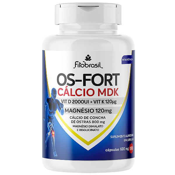 OS-FORT CÁLCIO MDK - Suplemento de Cálcio à base de Concha de Ostras com Magnésio, Vit D3 e K2 - 150 cáps