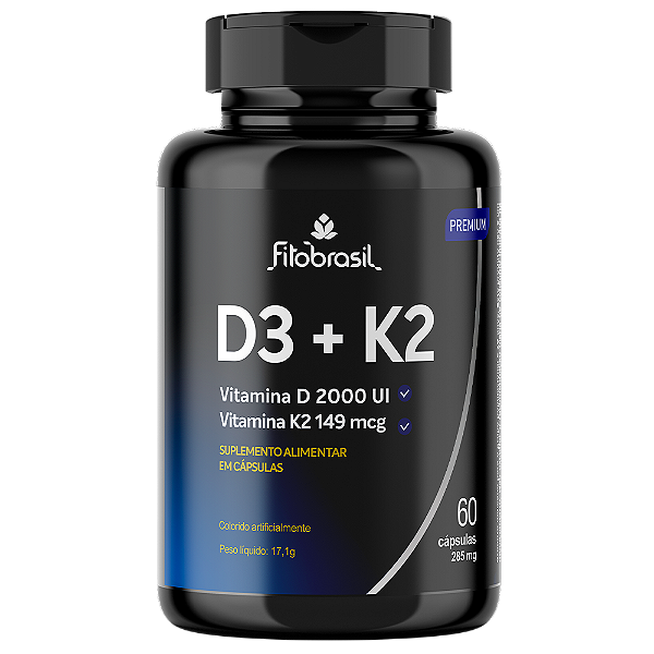 Vitamina D3 2.000 UI + Vitamina k2 Mk-7 149 mcg - 60 cáps - 285mg
