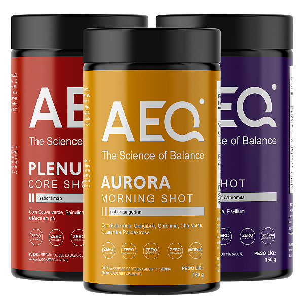 Kit AEQ: Shot Matinal Aurora Energia + Shot Noturno Nox Sono + Shot Tarde Plenus Foco