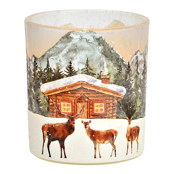 Porta velas de vidro -Cervo e neve- Importado da Alemanha - Tamanho P