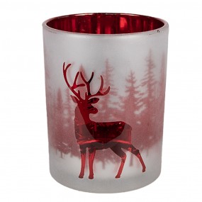 Porta velas em vidro vermelho e branco com veado- Importado da Alemanha - Tamanho G