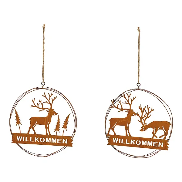 Placa Willkommen Cervo - Acabamento Enferrujado