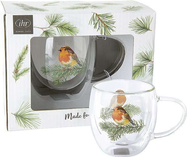 Caneca em Vidro Duplo Transparente - CHARMING ROBIN