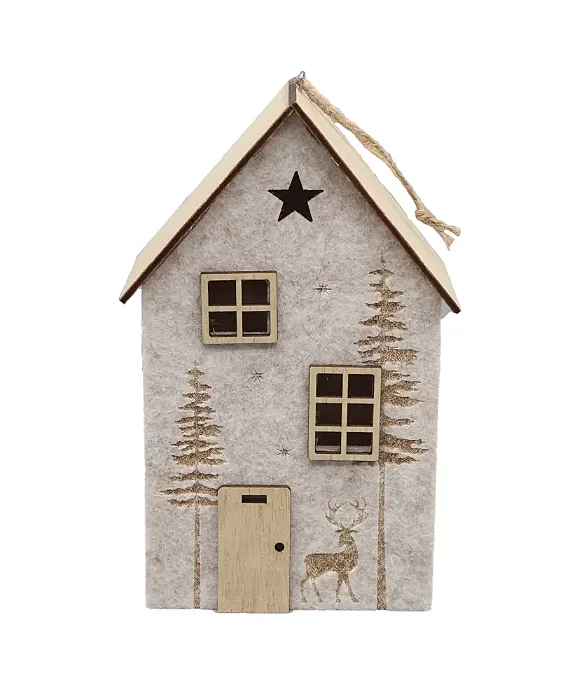 Casa de Natal Beige em Feltro e Madeira - Tamanho G – Importado da Alemanha