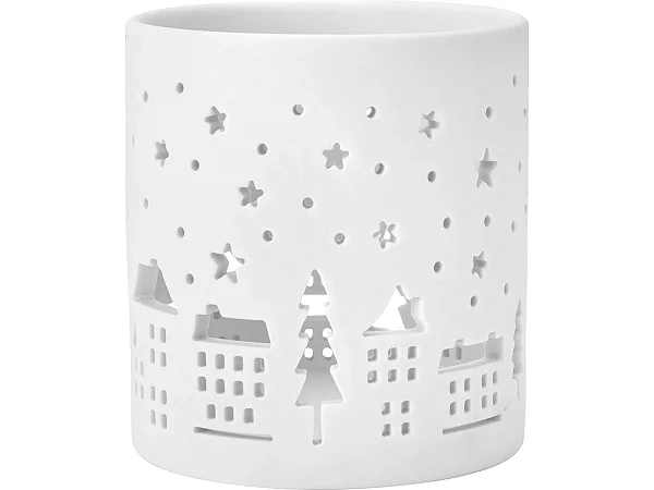 Porta-velas de cerâmica branca fosca - Vila Estrelada