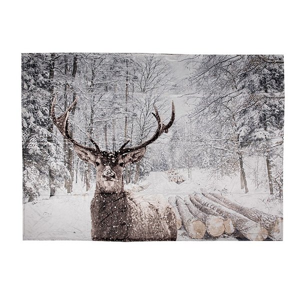 Manta 130x170 - Poliéster Branco e Marrom com Estampa de Veado - Importado da Alemanha