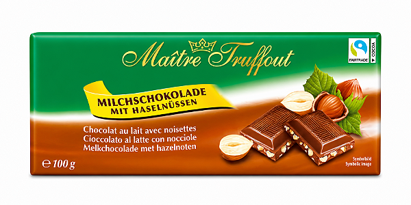 Maitre Truffout Tafelschokolade Milchschokolade Haselnuss 100g - Chocolate ao Leite com Avelã
