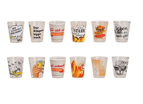 PRÉ VENDA - Schnapsglas Trinksprüche aus Glas Bunt