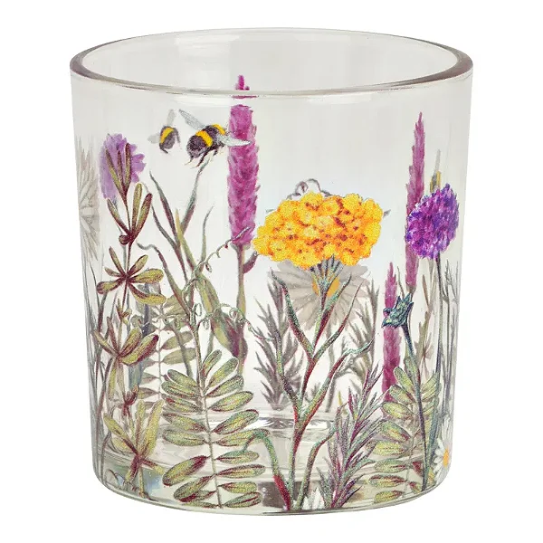 PRÉ VENDA - Porta-Velas de Vidro com Decoração Floral