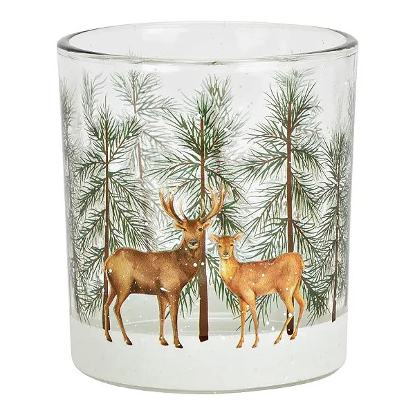 PRÉ VENDA - Porta-Velas de Vidro com Decoração de Veado