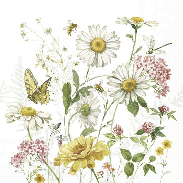 Guardanapo Unitario para Decoupage - WILDFLOWER AND BUTTERFLY