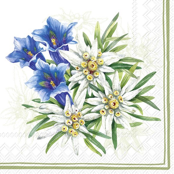 Guardanapo Unitario para Decoupage - GENTIAN AND EDELWEISS