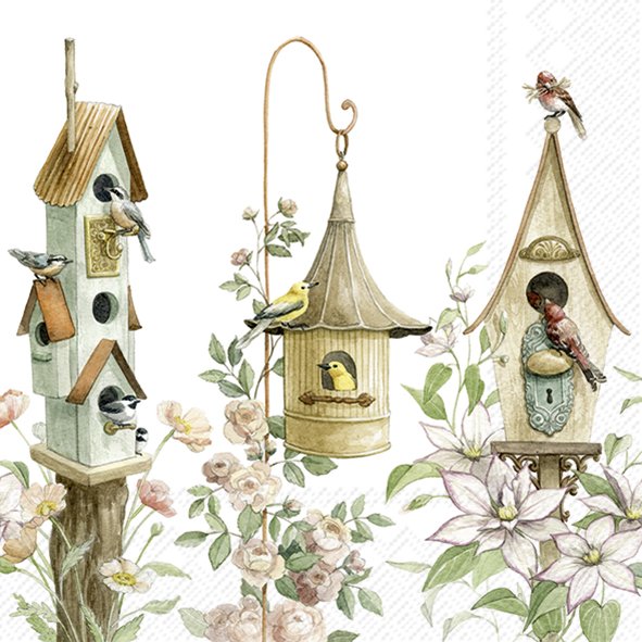 Guardanapo Unitario para Decoupage - THREE BIRDHOUSES