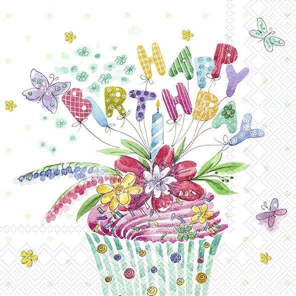 Guardanapo Unitario para Decoupage - BIRTHDAY CUPCAKE