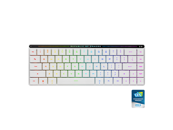 TECLADO ASUS ROG RX LOW PROFILE 65% WIRELESS GAMING OPTICAL RED SWITCHES TRI-MODE CONNECTION WHITE
