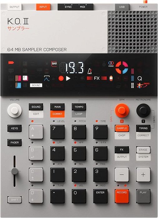 SAMPLER TEENAGE ENGINEERING EP–133 K.O. II CAIXA DE RITMOS SEQUENCIADOR COM MICROFONE EMBUTIDO