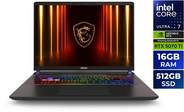 LAPTOP MSI VECTOR 16" 144 HZ INTEL CORE ULTRA 7 255HX RTX 5070 Ti 16GB DR5 5600 512GB SSD WIN 11