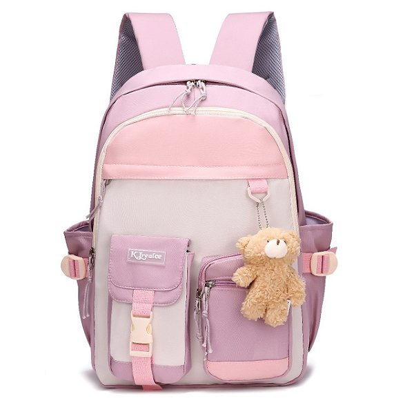 Mochila Escolar Grande Versão Coreana/Japonesa Antifurto Impermeável com Ursinho (6602)