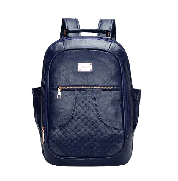 Mochila Feminina em Couro Sintético com Alças Reguláveis e Bolsos Laterais (KL680)