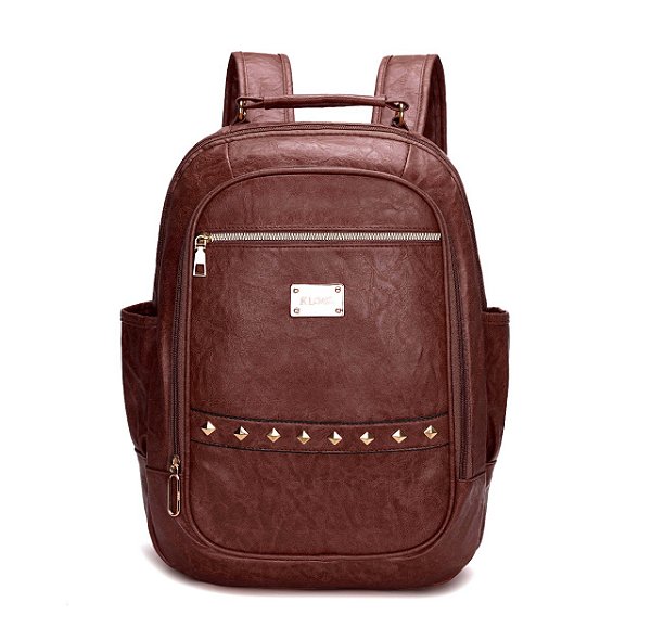 Mochila Feminina em Couro Sintético com Alças Reguláveis e Bolsos Laterais (KL681)