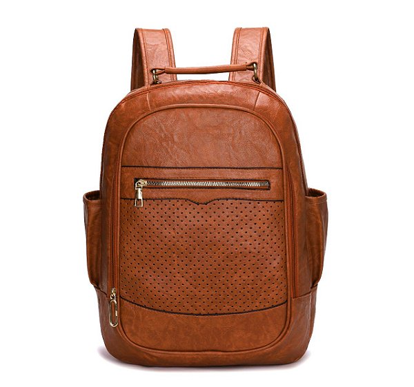 Mochila Feminina em Couro Sintético com Alças Reguláveis e Bolsos Laterais (KL682)