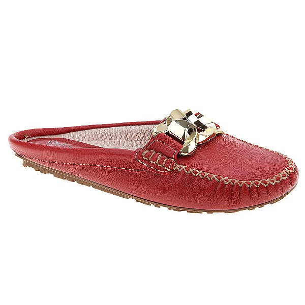 Mule Feminino Couro Legitimo Sola Baixa Confortável Enfeite Elo La Botte
