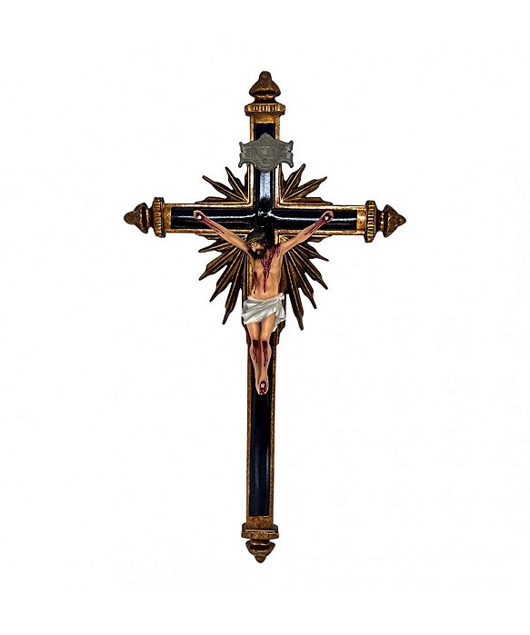 Crucifixo Em Resina Com Acabamento Pintado.